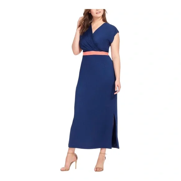 ❣️Ainsley Jersey Knit Navy Stretch Maxi Office Career Casual Stretchy Blue Dress - Picture 1 of 15